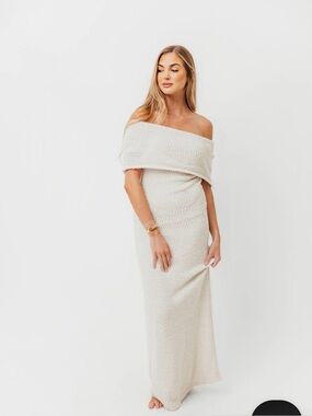 Off-Shoulder Cream Maxi Dress